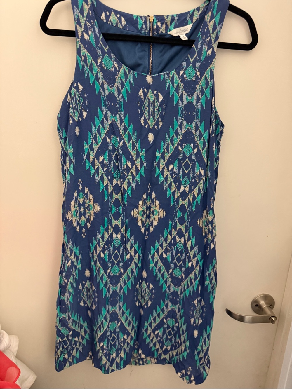 Charming Charlie Blue Teal Geometric Sleeveless Mini Dress